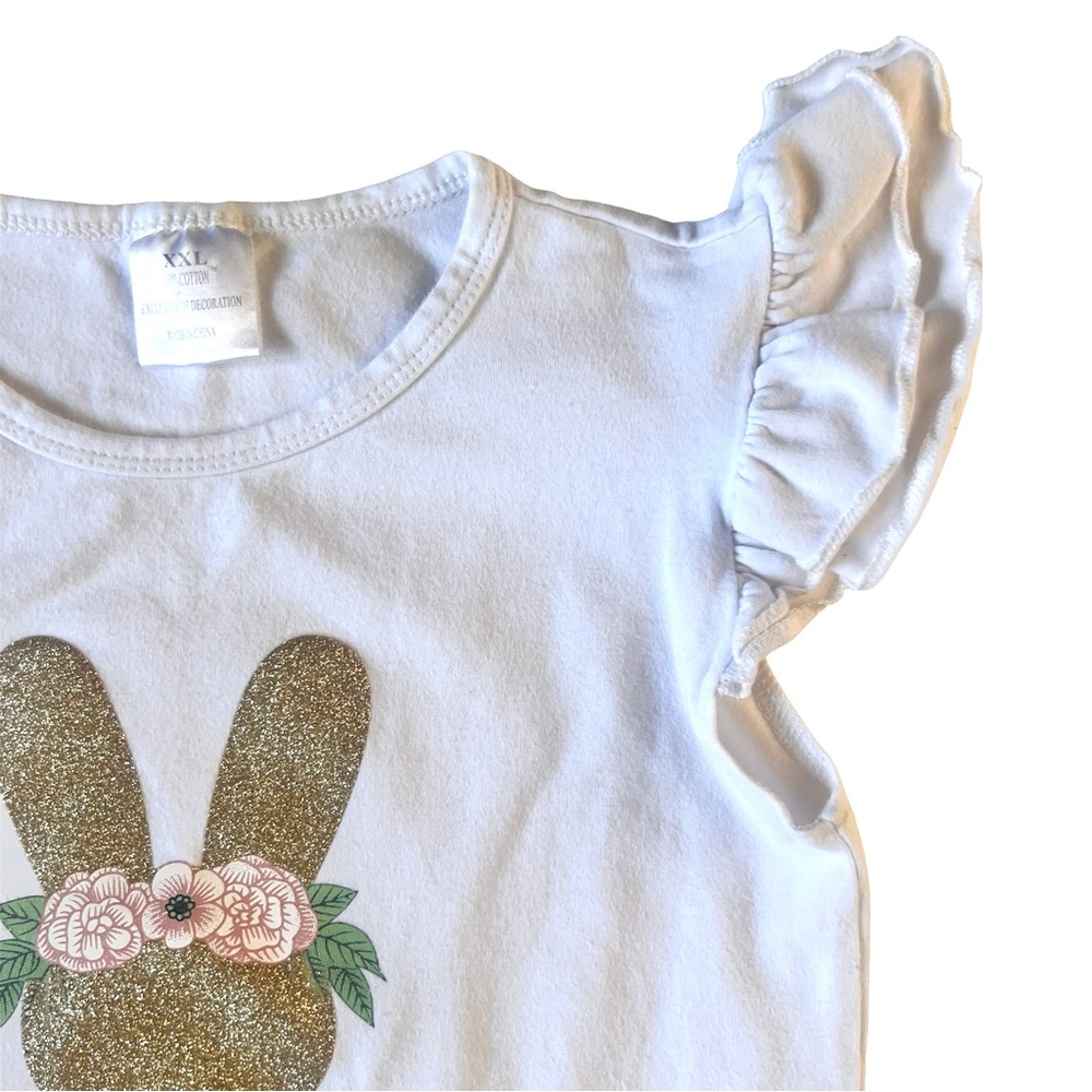 Bunny Rabbit Top - Gold Glitter - Easter Spring Tee - Picture 2 of 4